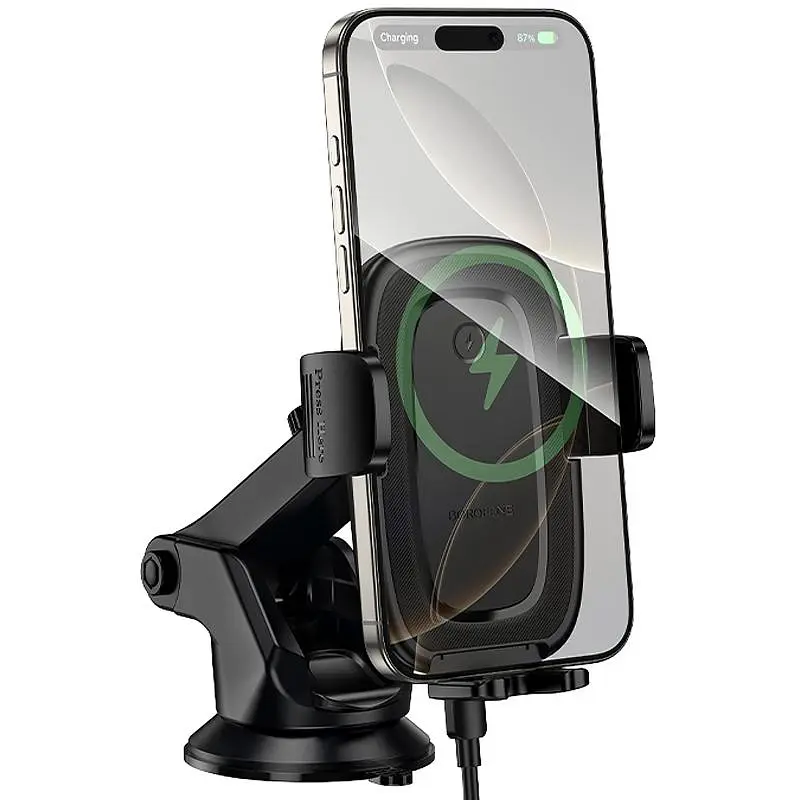 Автодержатель с БЗУ Borofone BH223 Follower 15W (center console) Black - фото 3