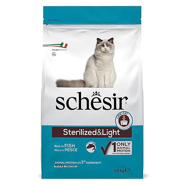 Сухий монопротеїновий корм для стерилізованих котів Schesir Cat Sterilized & Light Шезір лайт з рибою 1.5 кг (ШКВСР1,5)