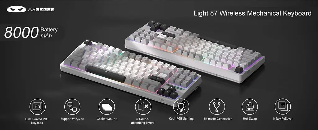 Клавіатура MageGee Light 87 RGB Blue Whale Switch Wireless (6971969728431-UA) Star White (G-000003944) - фото 8