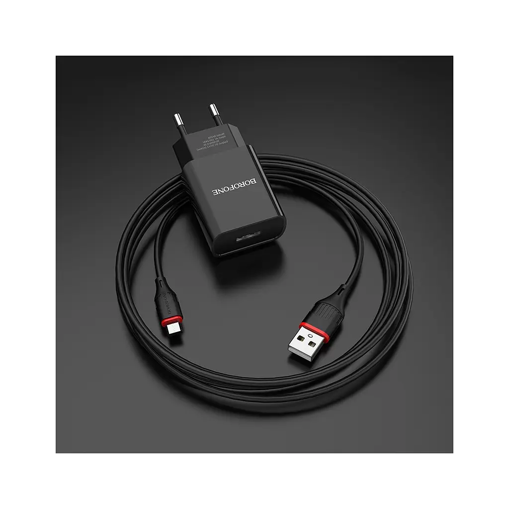 Зарядний пристрій BOROFONE BA20A Sharp USB + кабель USB–Micro-USB 5P 10.5 Вт чорний (6931474702135) - фото 7