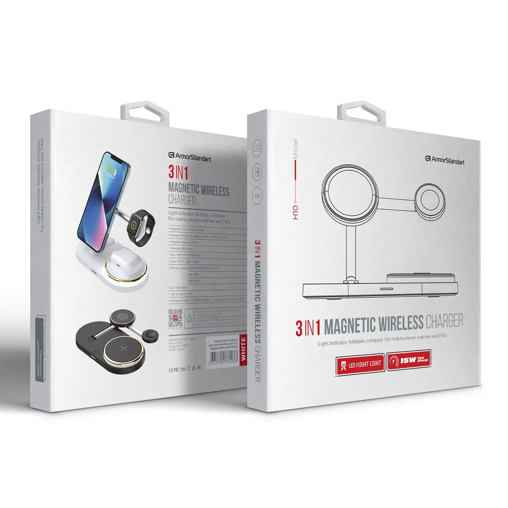 Зарядний пристрій Armorstandart Wireless Charging H101 3 in 1 Magnetic White (ARM78102) - фото 7