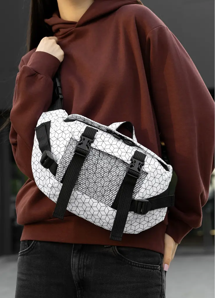 Велика жіноча поясна сумка бананка Sambag DynamicDart принт "Square" 38 × 21 × 7 см (80411150) - фото 2