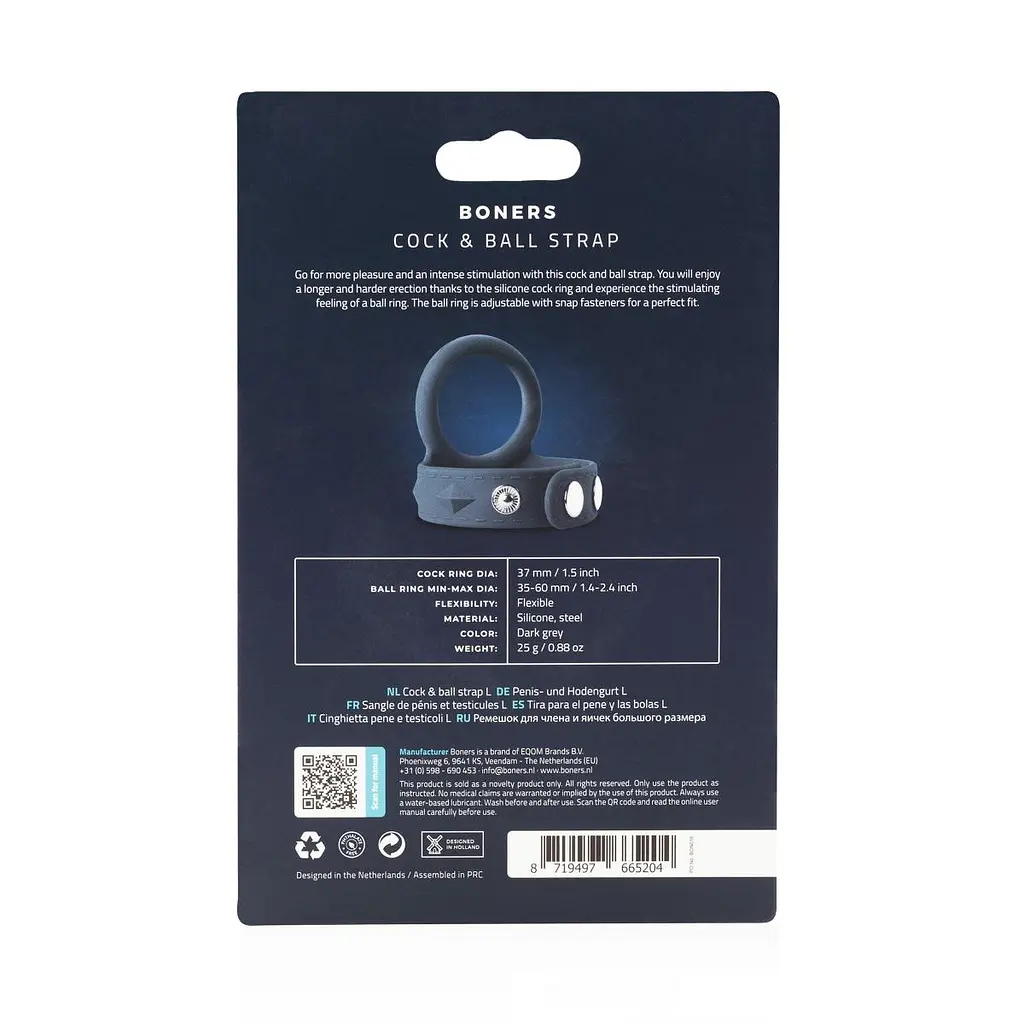 Ерекційне кільце Boners Cock Ball Strap, L (сірий) - фото 7