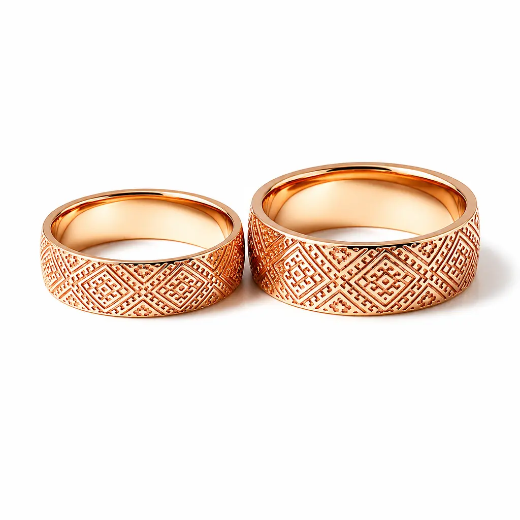Жіноче обручне кільце з червоного золота з українським орнаментом К-0746 19 - фото 2