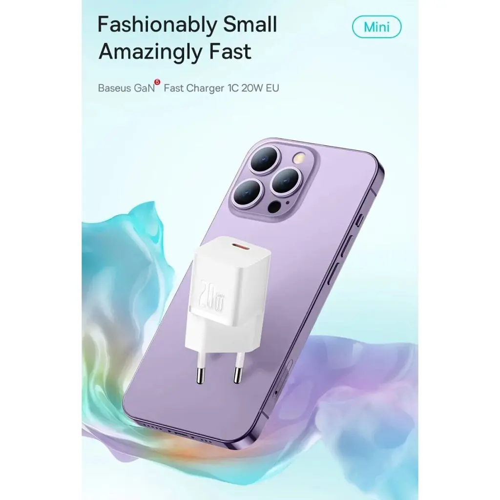 Зарядний пристрій Baseus GaN5 швидке заряджання USB-C 20 Вт білий (CCGN050102) - фото 9