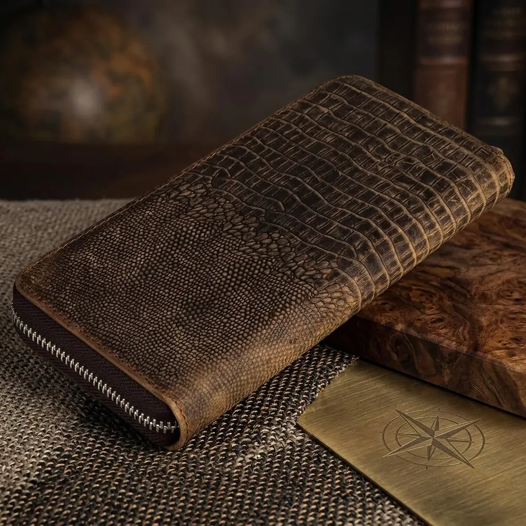 Чоловічий клатч 14462 шкіра під крокодила Vintage коричневий - фото 4