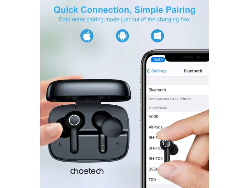 Наушники TWS Choetech BH-T06 Black - фото 3