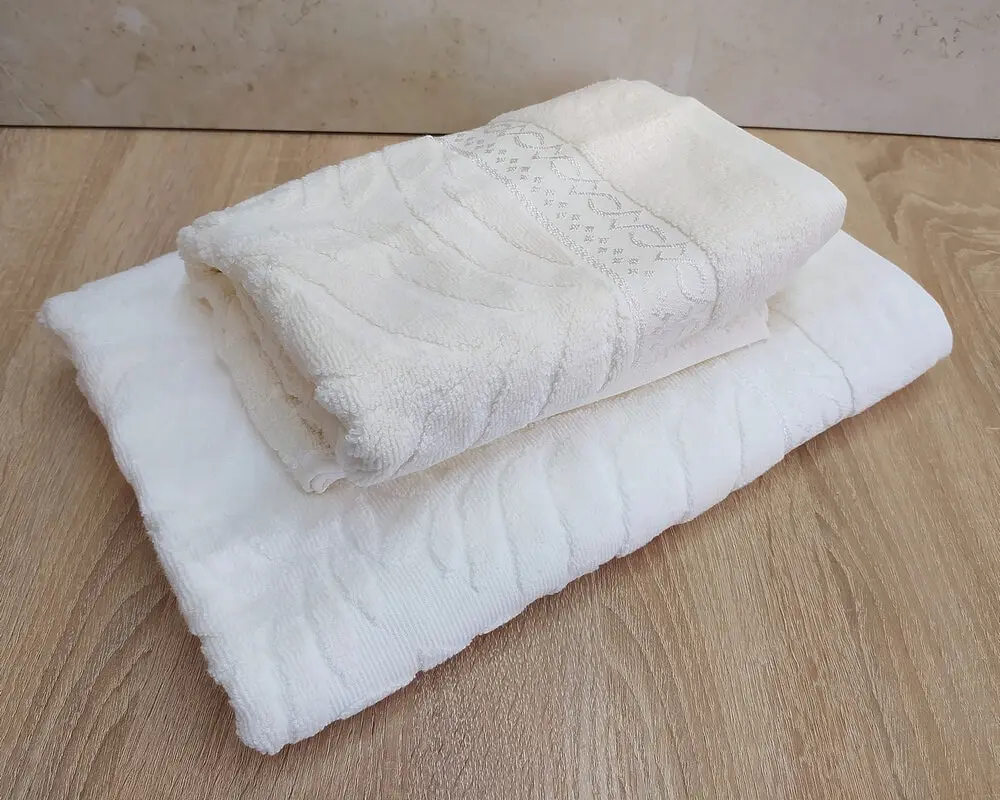 Набір турецьких махрових рушників 50х90+70х140 Gulcan Jacquard Cotton Lux Akasya Krem - фото 3