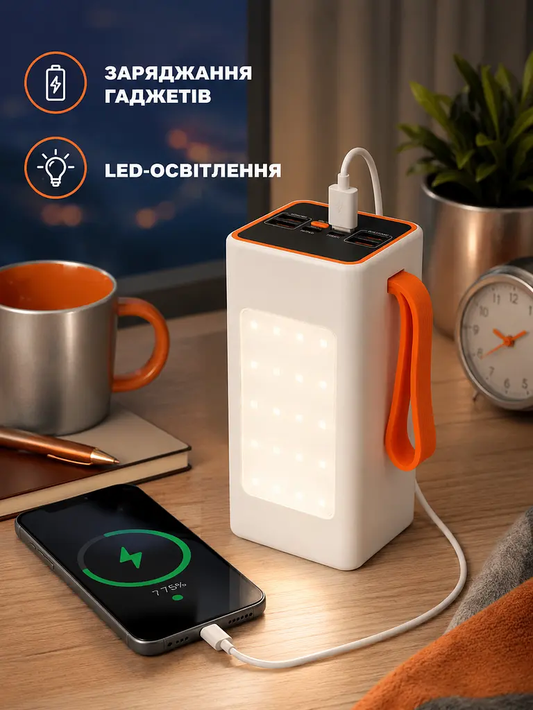 Power Bank 100000 мА·год 22,5 Вт з 4 USB, LED-ліхтарем, білий (49676358) - фото 8