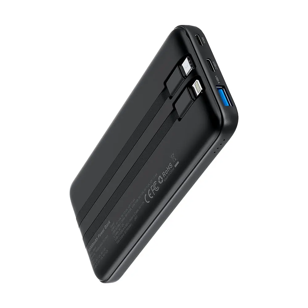 Повербанк 10000mAh Choetech B654 Black 22.5W QC3.0 PD3.0 вбудовані кабелі Type-C та Lightning (43-00147) - фото 2
