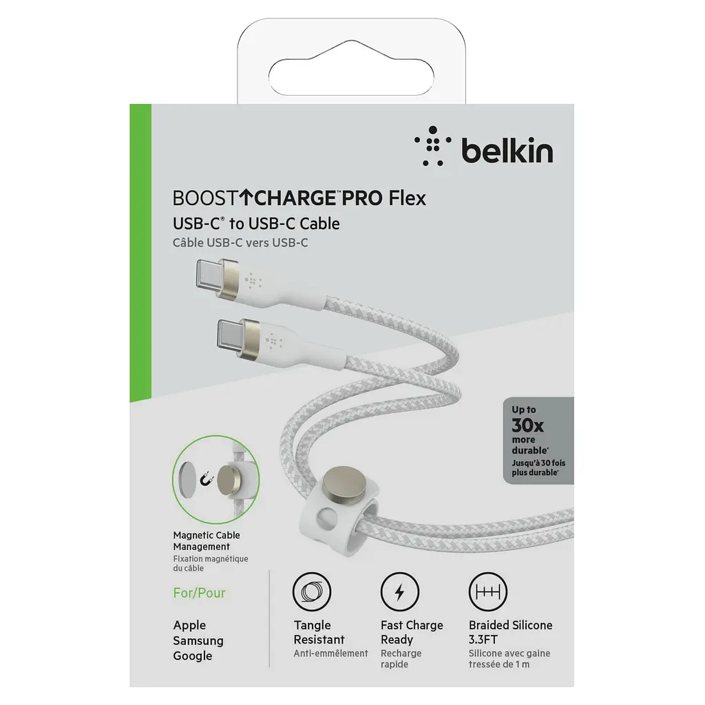 Кабель Belkin USB-C > USB-C заряджання/синхронізації 1м, 60Вт, Type-C, плетений, силіконовий, з ремі teh0013718 - фото 3