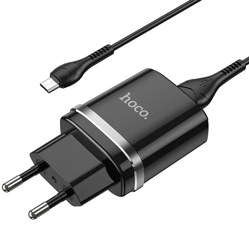 Сетевое зарядное устройство 1USB Hoco N1 Ardent 2.4A Black + USB Cable XiaomicroUSB - фото 5