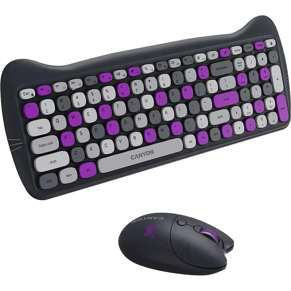 Комплект (Клавіатура та Миша) CANYON HSET-W6 EN Kitty Edition AAA+АА Wireless Violet - фото 3