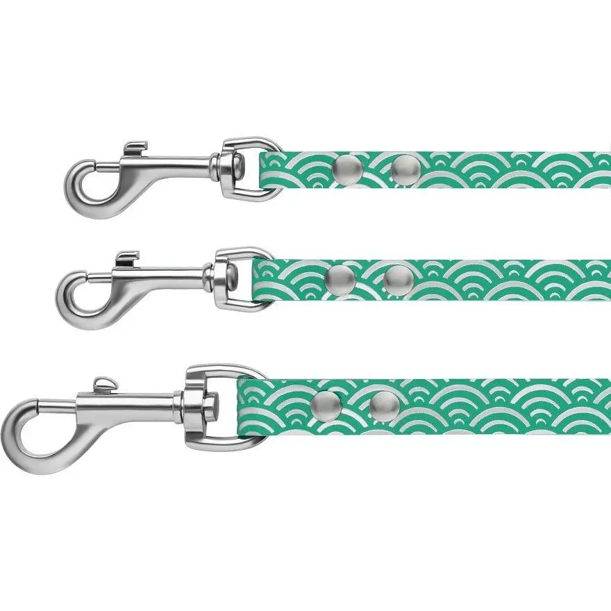 Поводок для собак BronzeDog Barksi Classic кожаный с серебряным тиснением Море S 120х1 см бирюзовый - фото 3