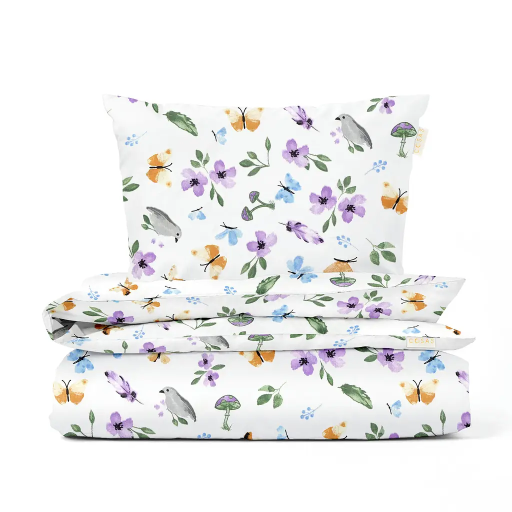 Дитяча постіль Cosas Birds без простирадла 110х140 см (BirdsMushroomsViolet_140_2)