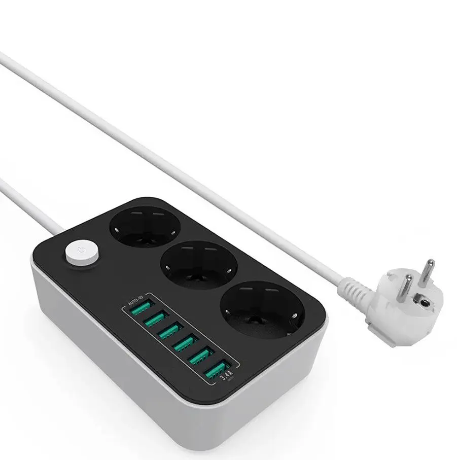 Мережевий фільтр-подовжувач ColorWay CHE-36B 17W, 3 розетки, 6xUSB, 1.8 м