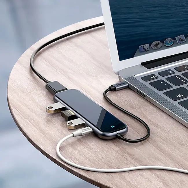 Мультипортовий адаптер USB Хаб Baseus Multi-functional HUB Type-C to 3xUSB3.0+HDXiaomi+PD CAHUB-RT0G Deep Grey - фото 7