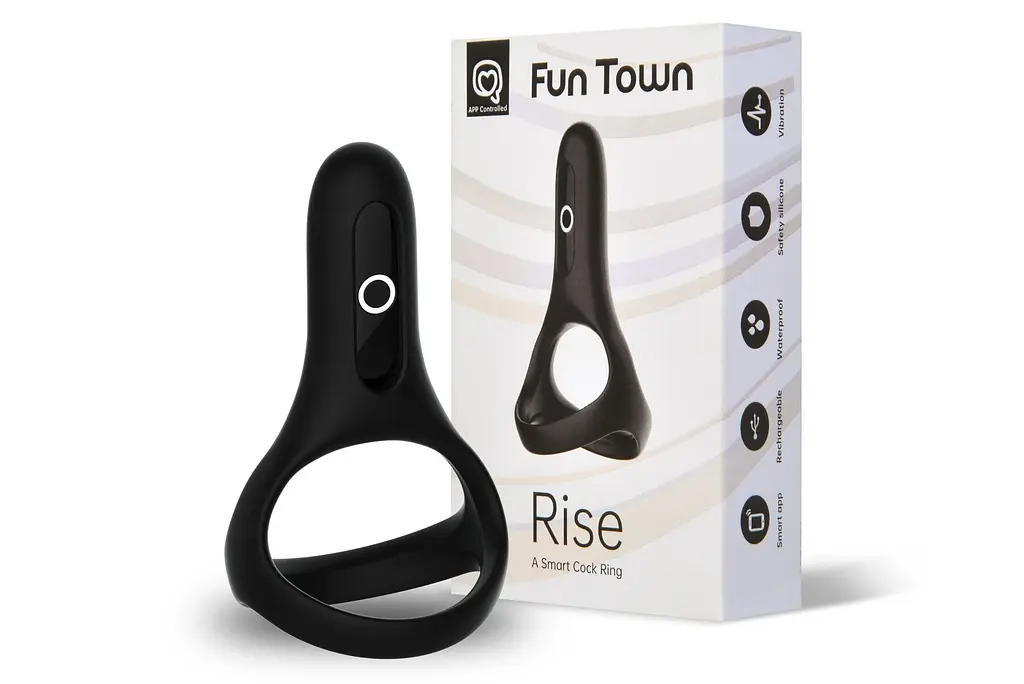 Подвійне ерекційне кільце Fun Town Rise Black з керуванням зі смартфона