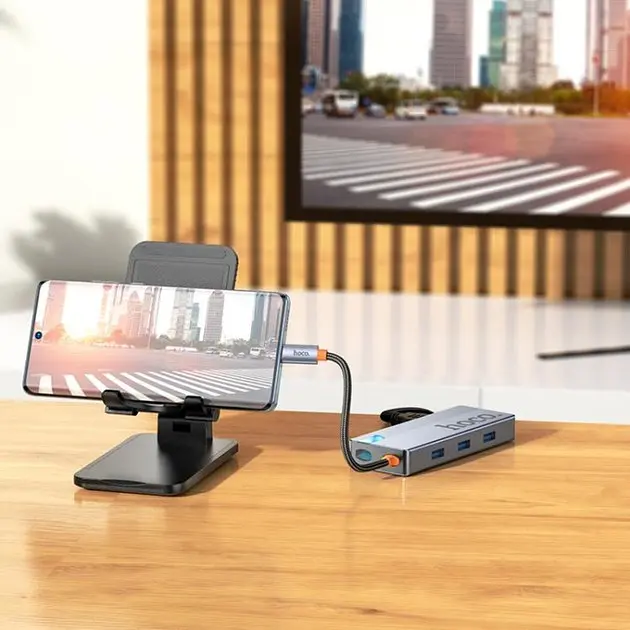 Порт-репликатор мультиадаптер Hoco HB50 Wow 5-in-1 multi-function converter (HDTV+PD+Usb 3.0x3) - фото 5