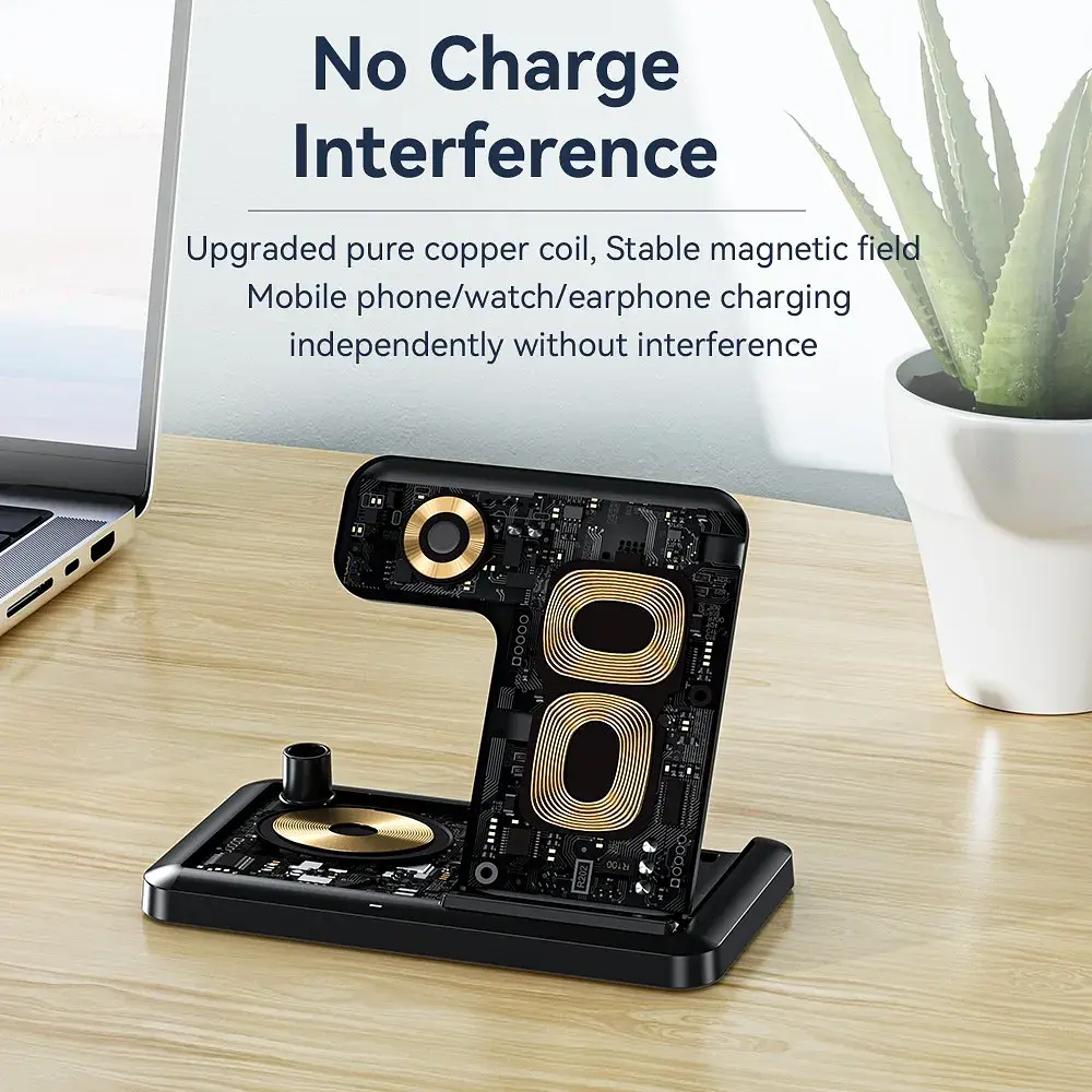 Зарядний пристрій Essager 4-in-1 wireless charger 15W foldable desktop black (EWXZM-JC01-Z) - фото 8