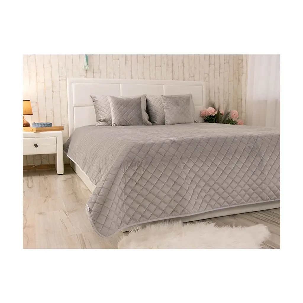 Покривало Руно двостороннє декоративне Velour Grey ромб 220х240 см (330.55_Grey ромб) - фото 6