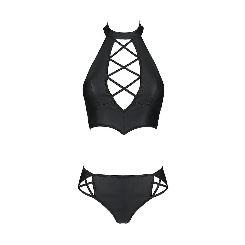 Комплект из эко-кожи Passion Nancy Bikini black L/XL - фото 5