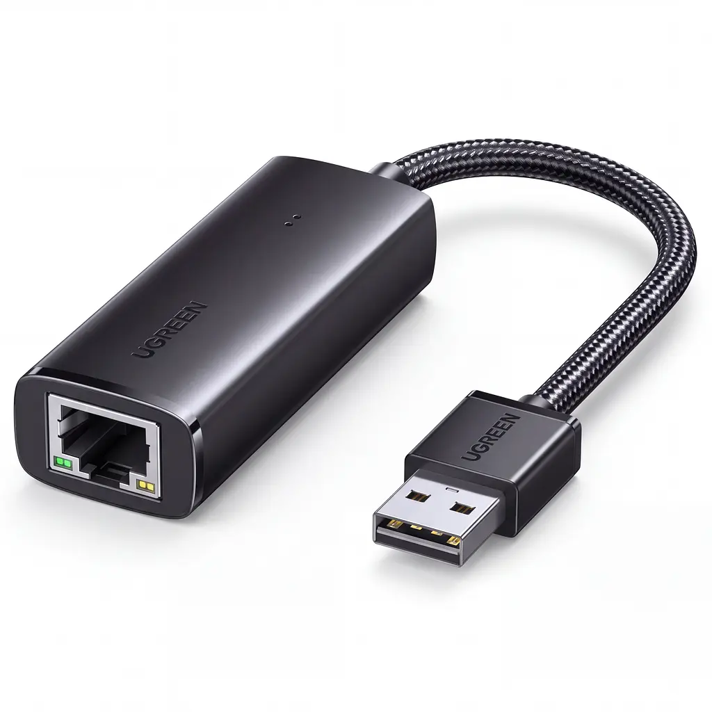 Мережевий адаптер UGREEN CM650 зовнішня мережева карта USB-A 3.0 на Ethernet RJ45 до 1000 Мбіт/с без встановлення драйверів у Windows 8–11 та macOS з індикаторами живлення та мережі із вбудованим кабелем в обплетенні з екрануванням кабелю на чипі AX88179A чорний (15636)