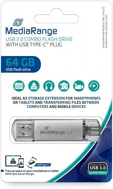 Флеш-накопичувач MediaRange USB 3.0 combo flash drive, with USB Type-C plug, 64GB (MR937) - фото 2