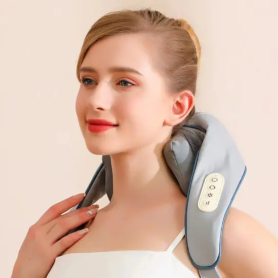 Масажер ударний для шиї та плечей No Brand Neck massager з ІЧ-підігрівом електричний на акумуляторі Сірий (2104618544) - фото 7