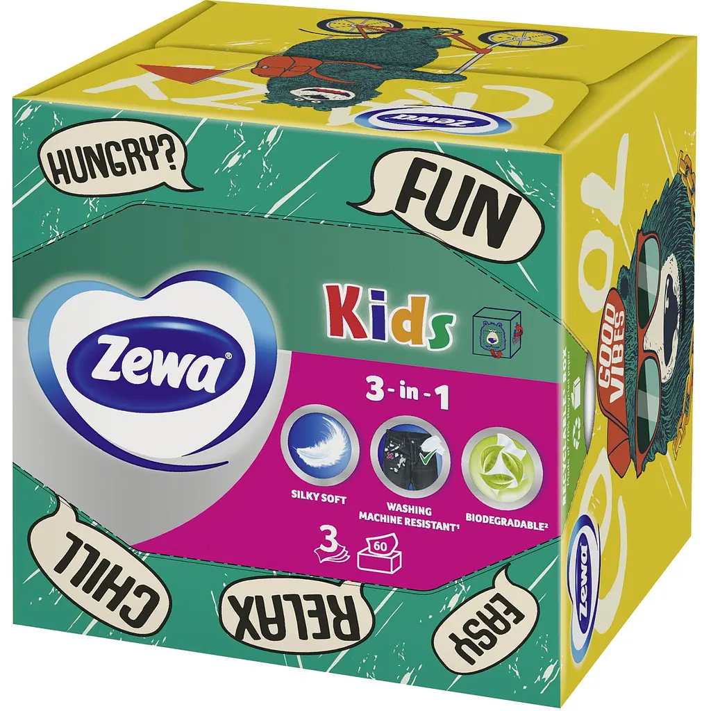 Серветки косметичні Zewa Kids Zoo Cube тришарові 60 шт. - фото 2