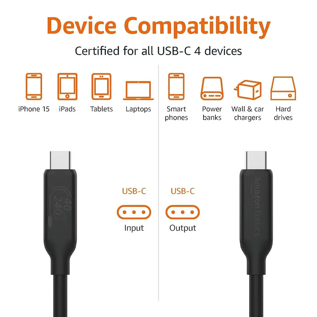 Кабель Amazon Basics USB-C to USB-C 4.0 для швидкого заряджання - фото 3