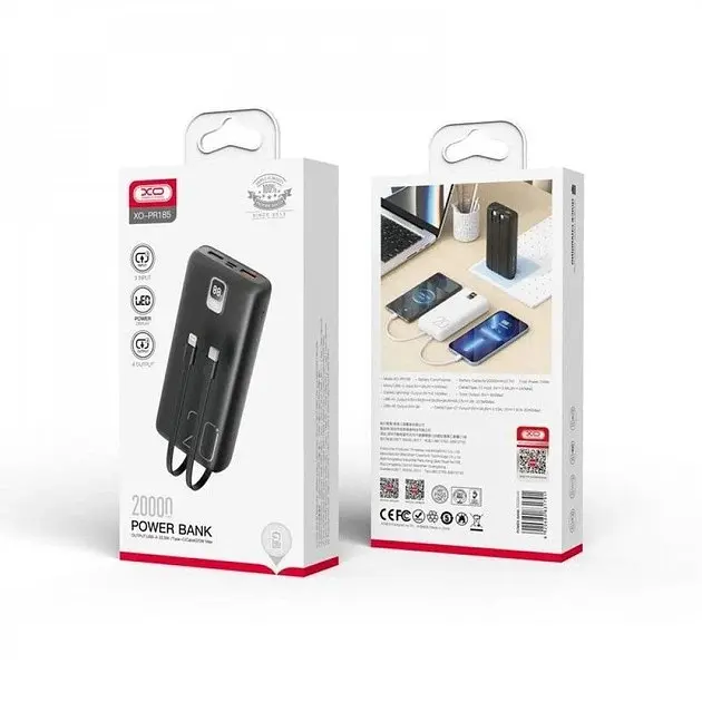 Портативный аккумулятор с кабелем XO PR185 20000 mAh черный - фото 3