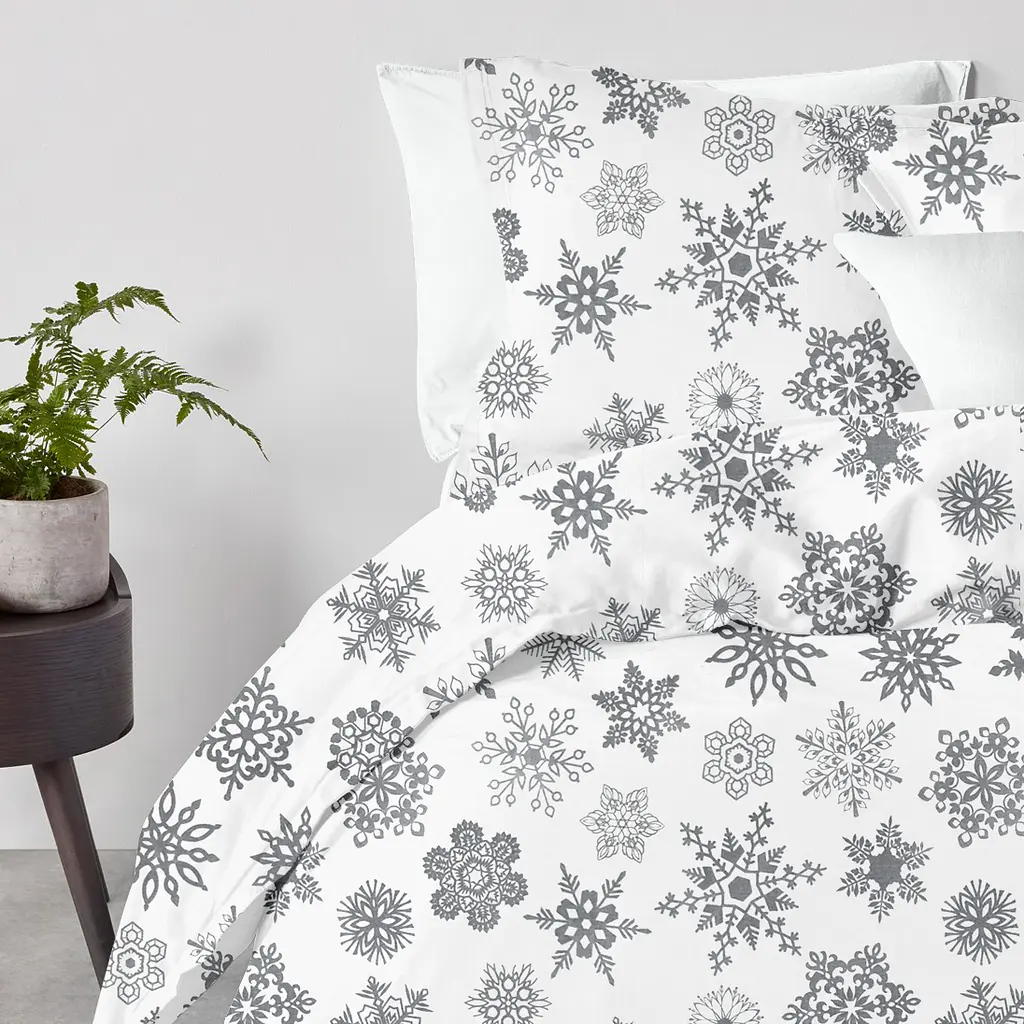 Комплект постільної білизни Cosas Snowflakes Євро сірий (SnowflakesGrey_White_200) - фото 2