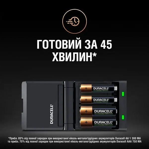 Зарядний пристрій Duracell CEF27 + AA NI-MH 1300 mAh 2 шт. + AAA NI-MH 750 mAh 2 шт. (5000394114524) - фото 4