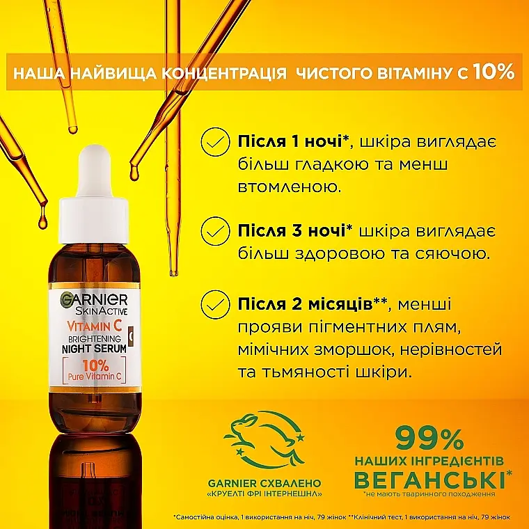 Нічна сироватка Garnier Skin Naturals Vitamin C Brightening Night Serum 30 мл - фото 8