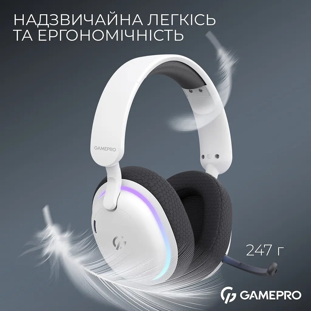 Навушники GamePro Asgard Bragi 7.1 RGB Tri-Mod White бездротові (HSW250W) - фото 12