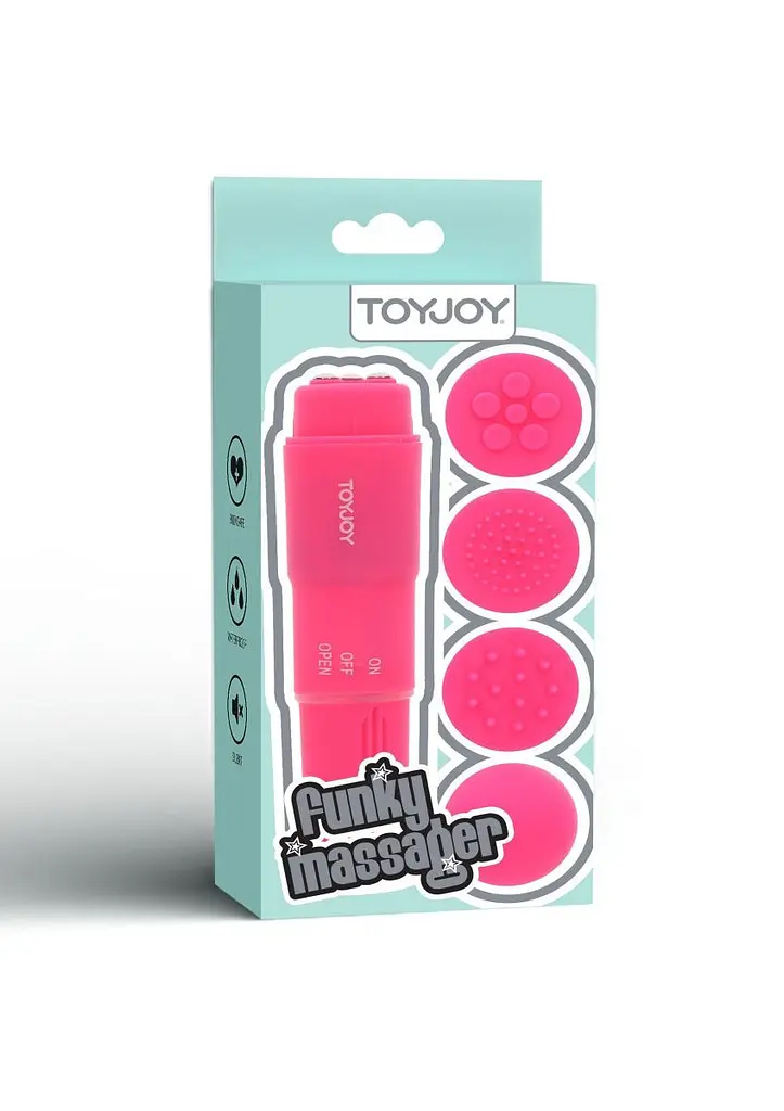 Вібромасажер з насадками Toy Joy Funky Massager, 10х2.5 см (рожевий) - фото 3