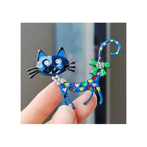 Брошь Котик брошь-булавка синяя - фото 3
