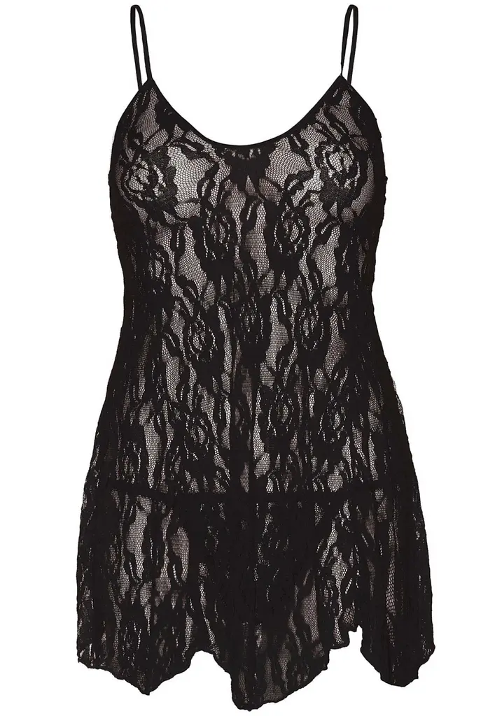 Сорочка бебі-дол Leg Avenue Rose Lace Flair Chemise Black, Queen Size - фото 2