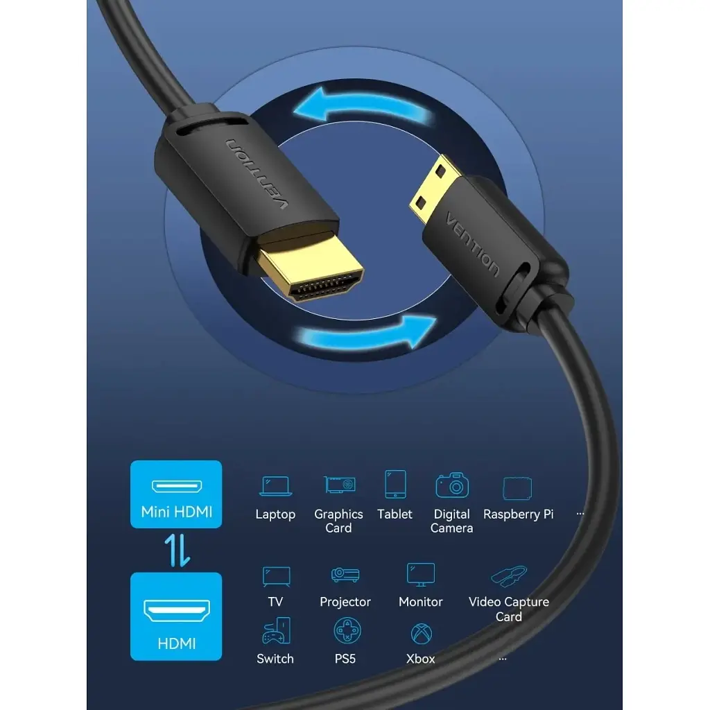 Кабель мультимедійний HDMI M to HDMI mini M 3.0m V2.0 4K60Hz Vention (AGHBI) - фото 9