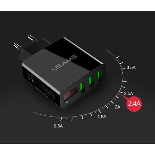 Зарядний пристрій Usams Travel Charger LED Display 3 usb US-CC035 - фото 4