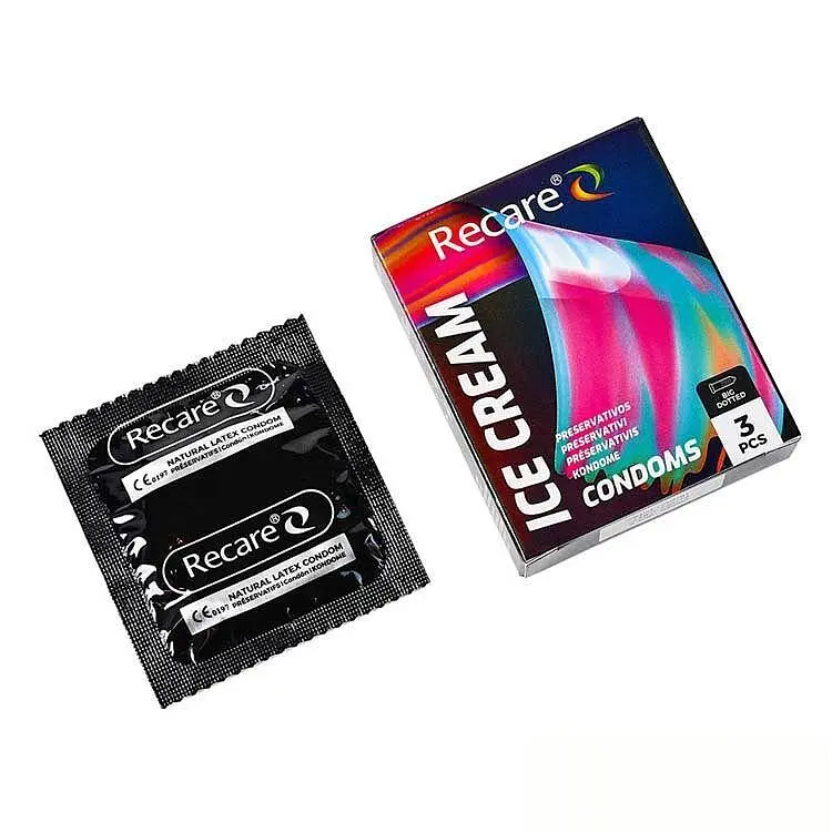 Презервативи Holographic Recare Ice Cream Big Dotted Condoms 3 шт, з пухирцями, аромат: морозиво - фото 2