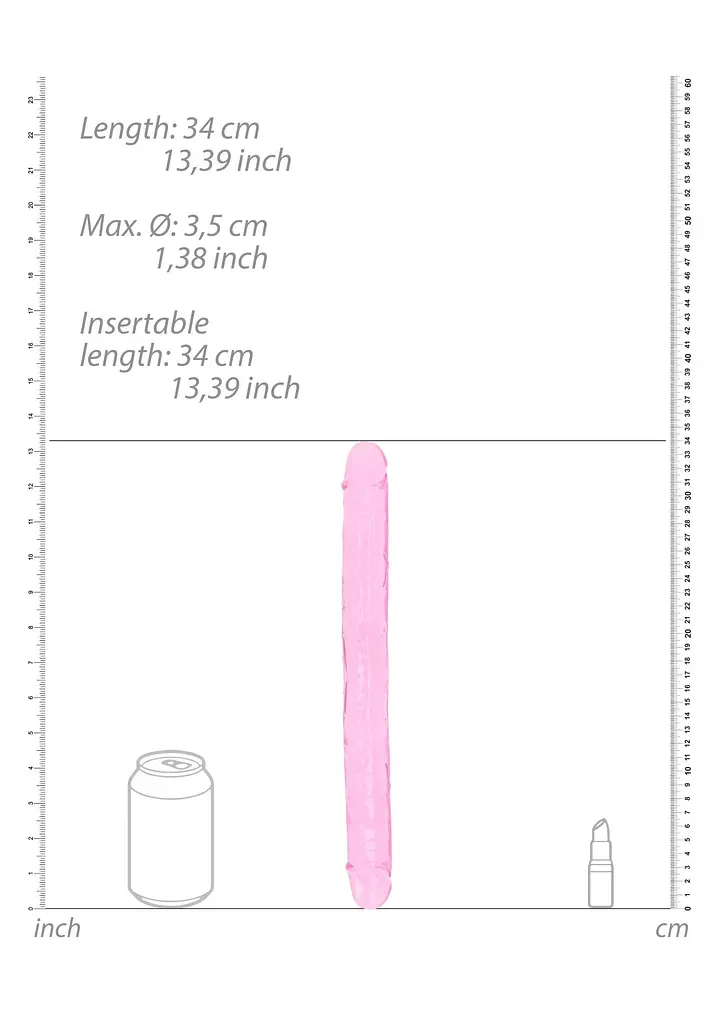 Двосторонній фалоімітатор RealRock Crystal Clear Double Dildo 13'' 34 см рожевий - фото 5