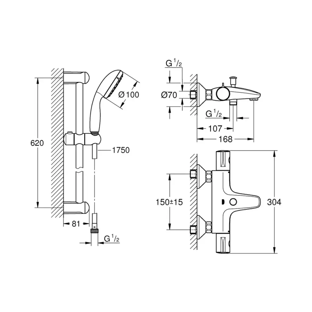 Змішувач для ванни Grohe Grohtherm 800 34567000 з душовим гарнітуром 27948001 (34567001) - фото 4