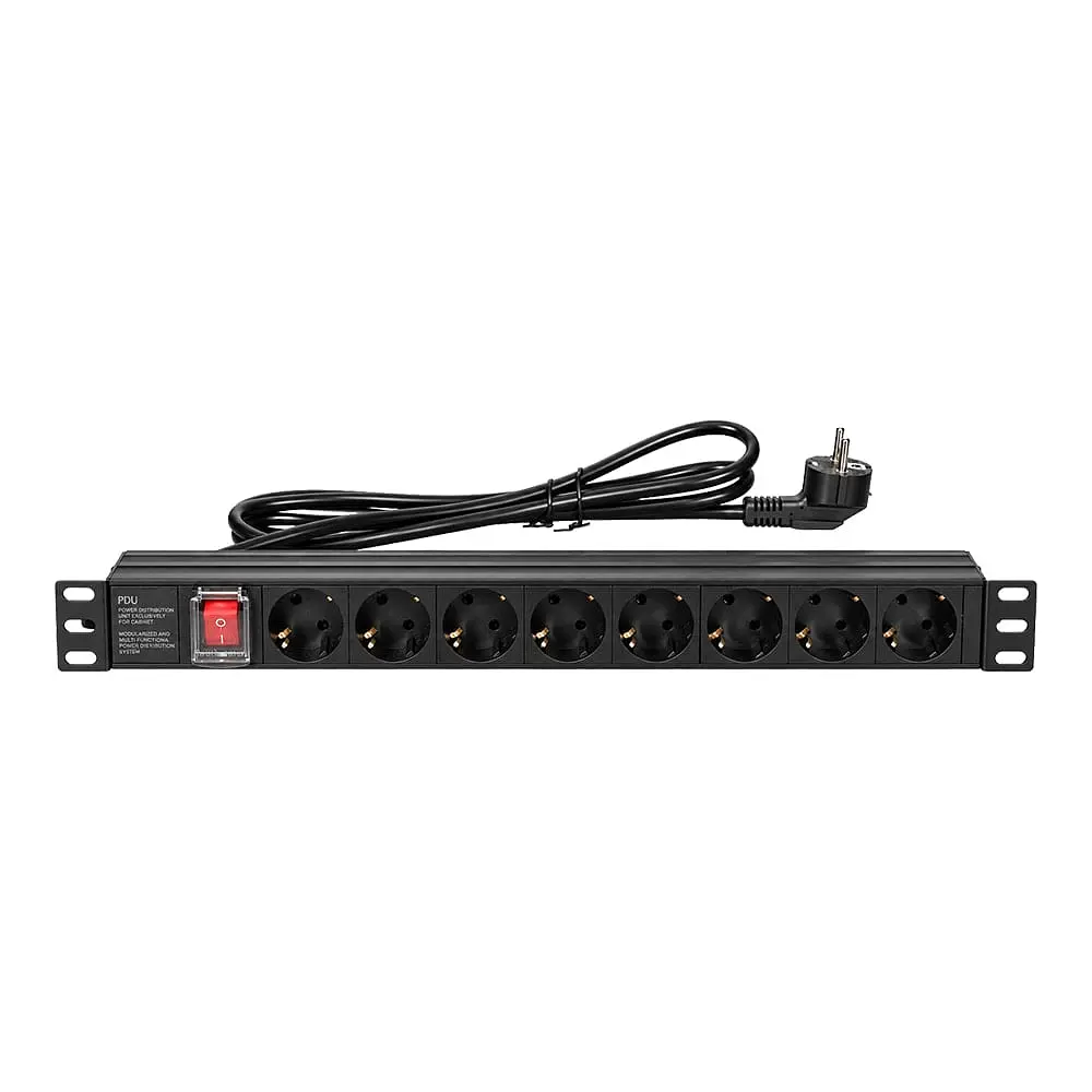 Блок розеток E-NET PDU/8M-16А Black на 8 розеток Schuko, с выключателем (25-00065) - фото 2