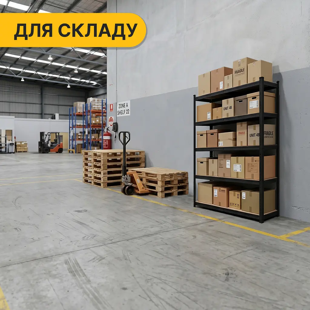 Стелаж LEOBRO Premium Black 180 х 100 х 50 см, 200кг/полиця, 5 полиць (LB-R129) - фото 2