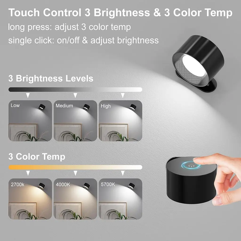 Настенные светодиодные светильники Coollamp с батарейным питанием, 2 шт. - фото 2