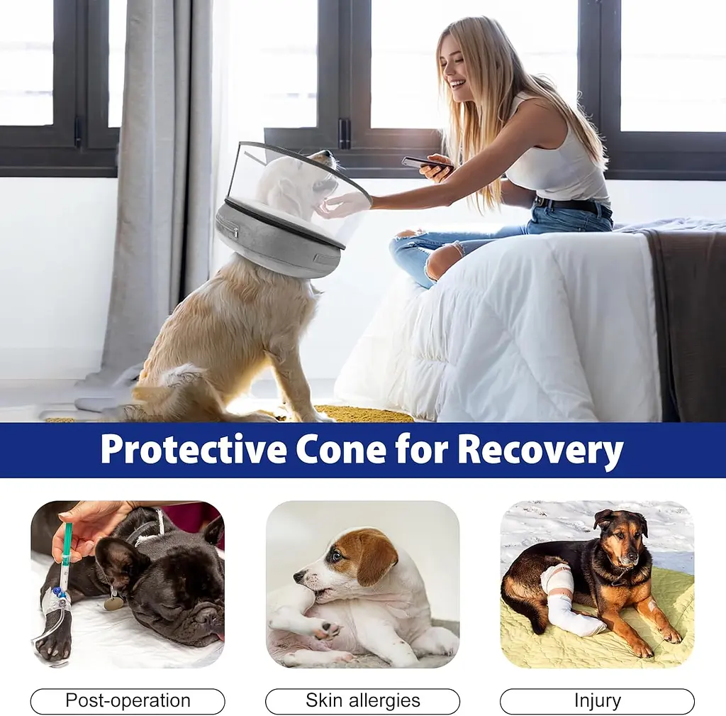 Захисний надувний нашийник для собак Derby Inflatable Dog Cone with Detachable Anti-Licking Shield, Grey, L - фото 2