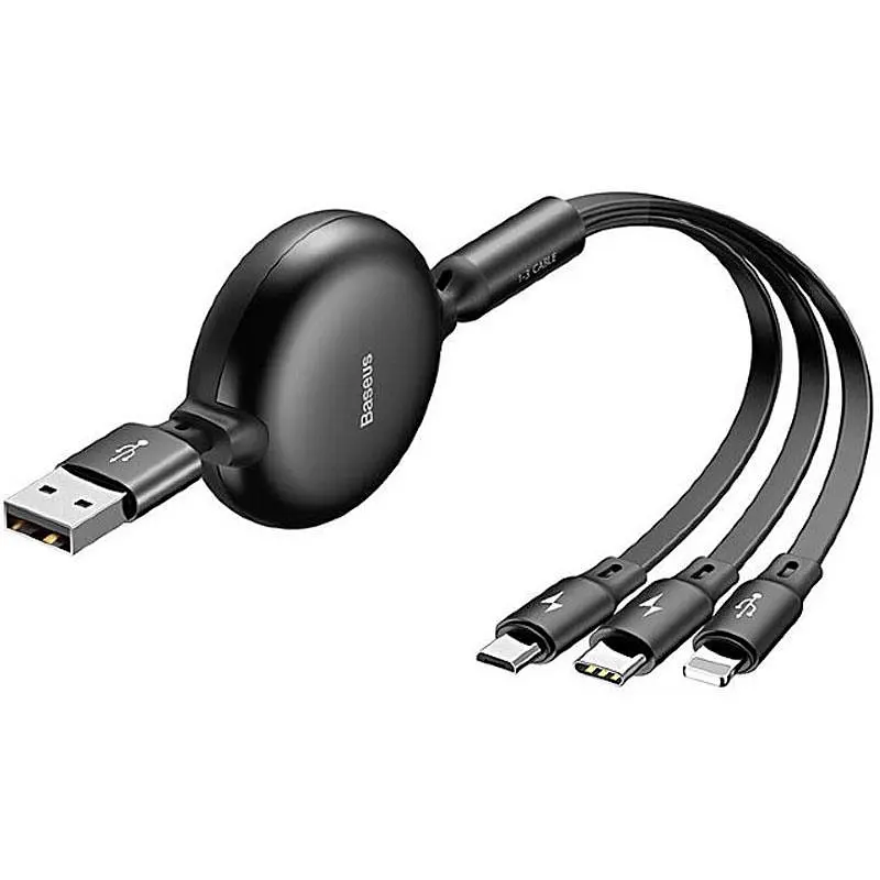 Кабель Baseus Little Octopus Adjustable Cable USB to Lightning/Type-C/MicroUSB 3.5A 1.2m CAMLT-ZY01 Black - фото 3