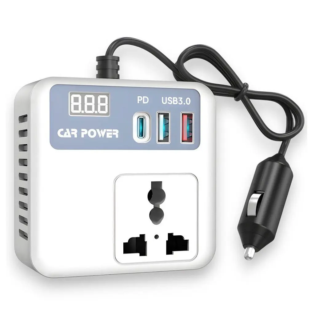 Автомобільний перетворювач напруги з 12 на 220 В Carinverter JX03 з USB, Type-C і дисплеєм, інвертр від прикурювача